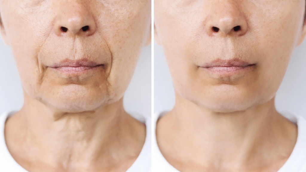 Before and after of Ozempic face treatment