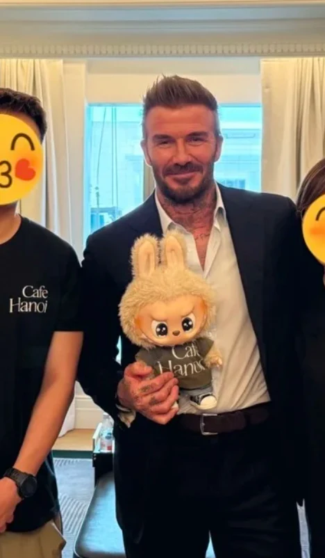 David Beckham flexing Labubu